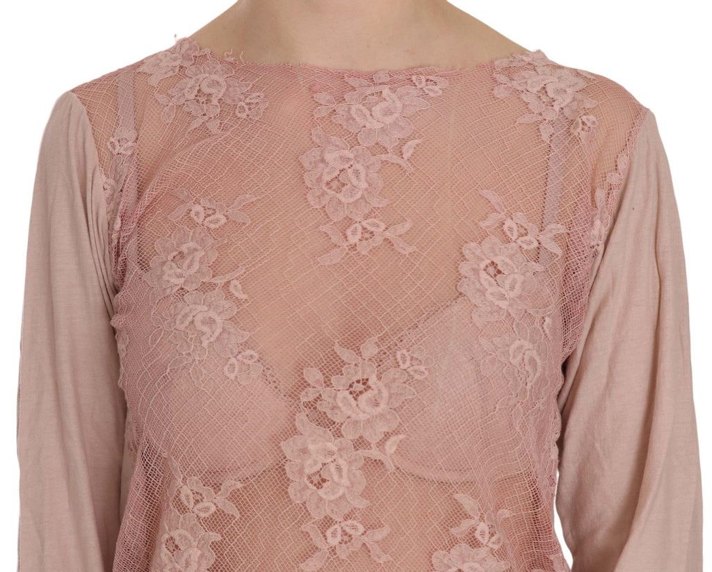 PINK MEMORIES Pink Lace See Through Long Sleeve Blouse
