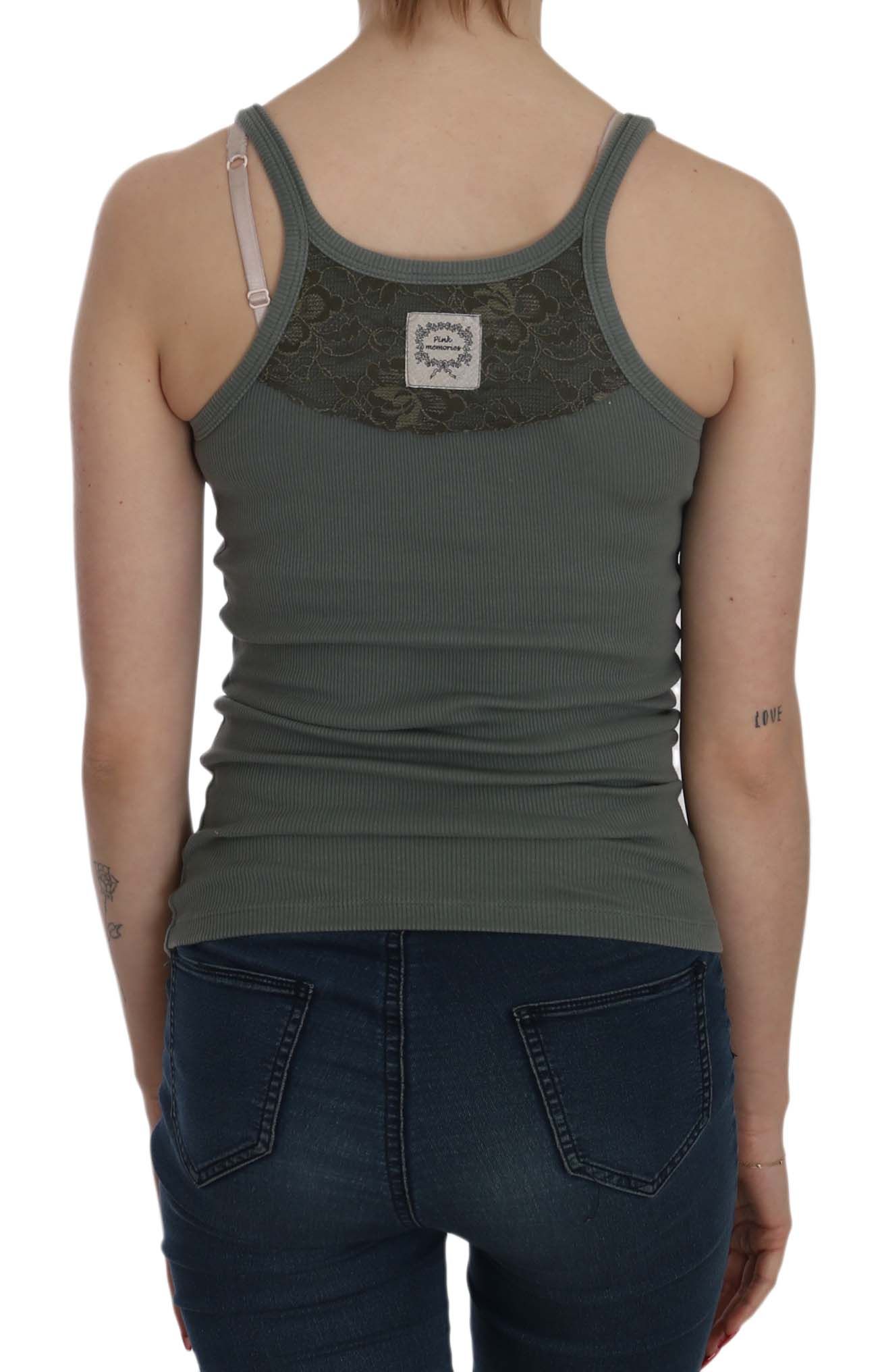 PINK MEMORIES Green Sleeveless Spaghetti Tank T-Shirt Blouse