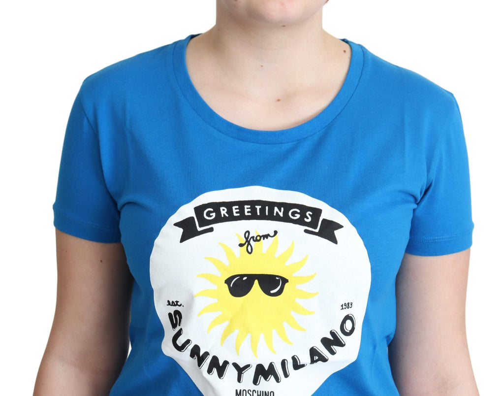 Moschino Blue Cotton Sunny Milano Print Tops T-shirt