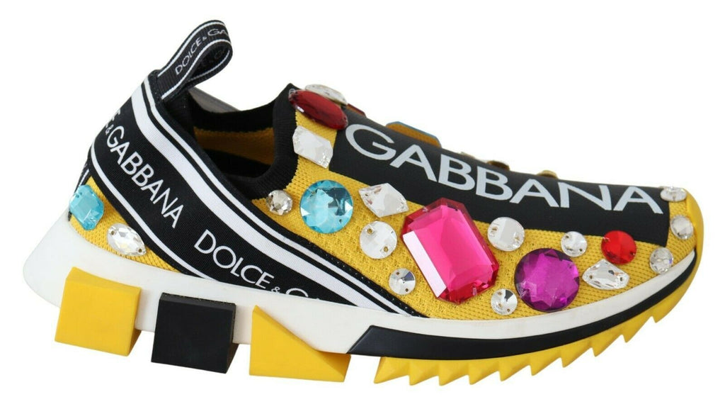 Dolce & Gabbana Yellow Multicolor Crystals Sneakers Shoes