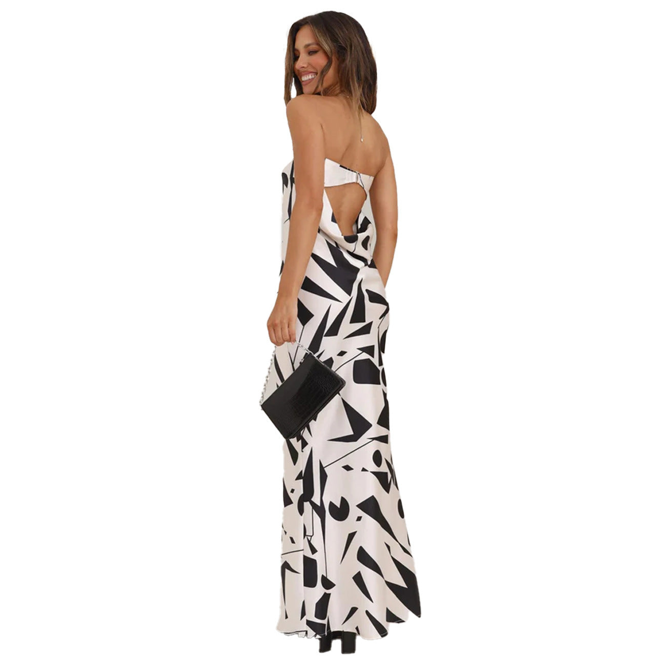 Sexy Print Slim Tube Top Bodycon Dress for Women – Backless, Sleeveless, Party Long Dress