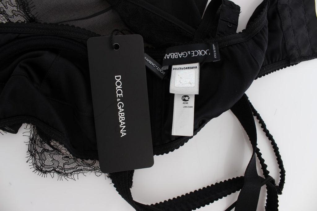 Dolce & Gabbana Black Silk Floral Lace Lingerie Top