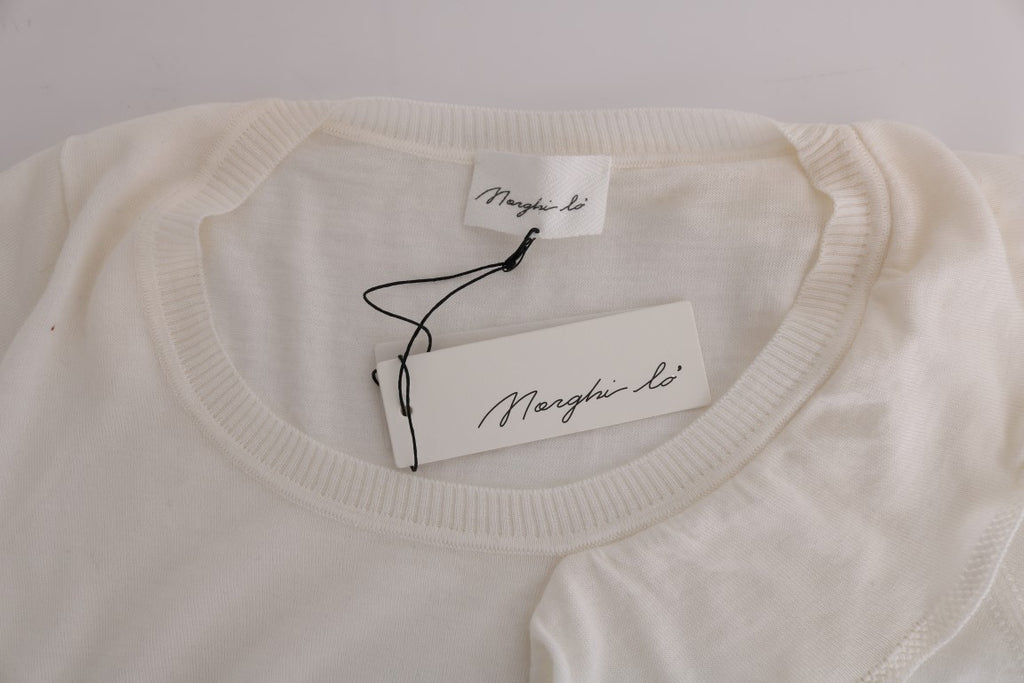 MARGHI LO' White 100% Lana Wool Top Blouse T-shirt
