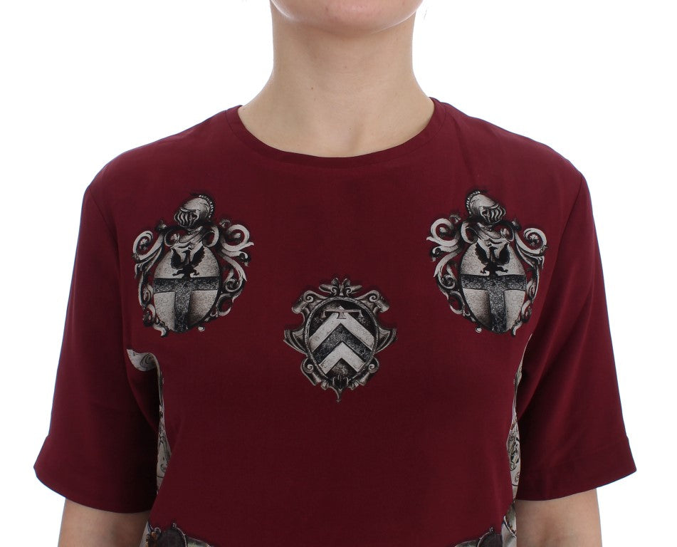 Dolce & Gabbana Red Knight Print Silk Blouse T-shirt