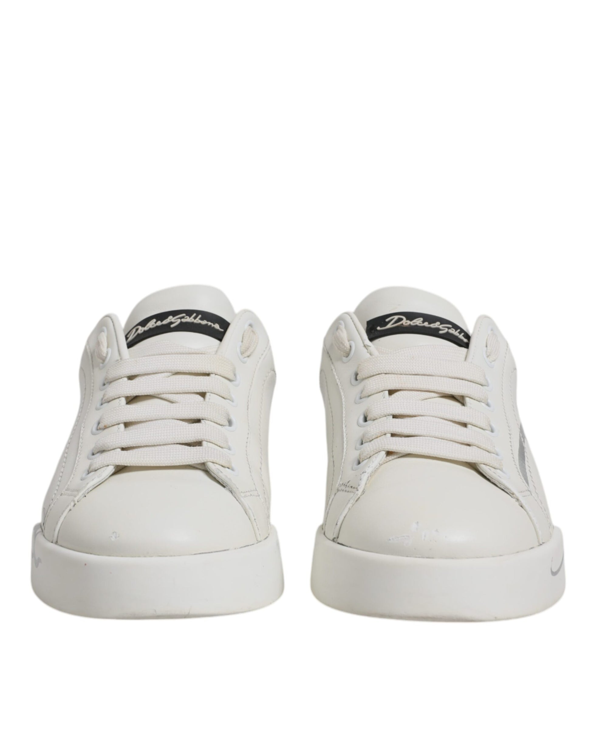 Dolce & Gabbana White Black Logo Portofino Men Sneaker Shoes