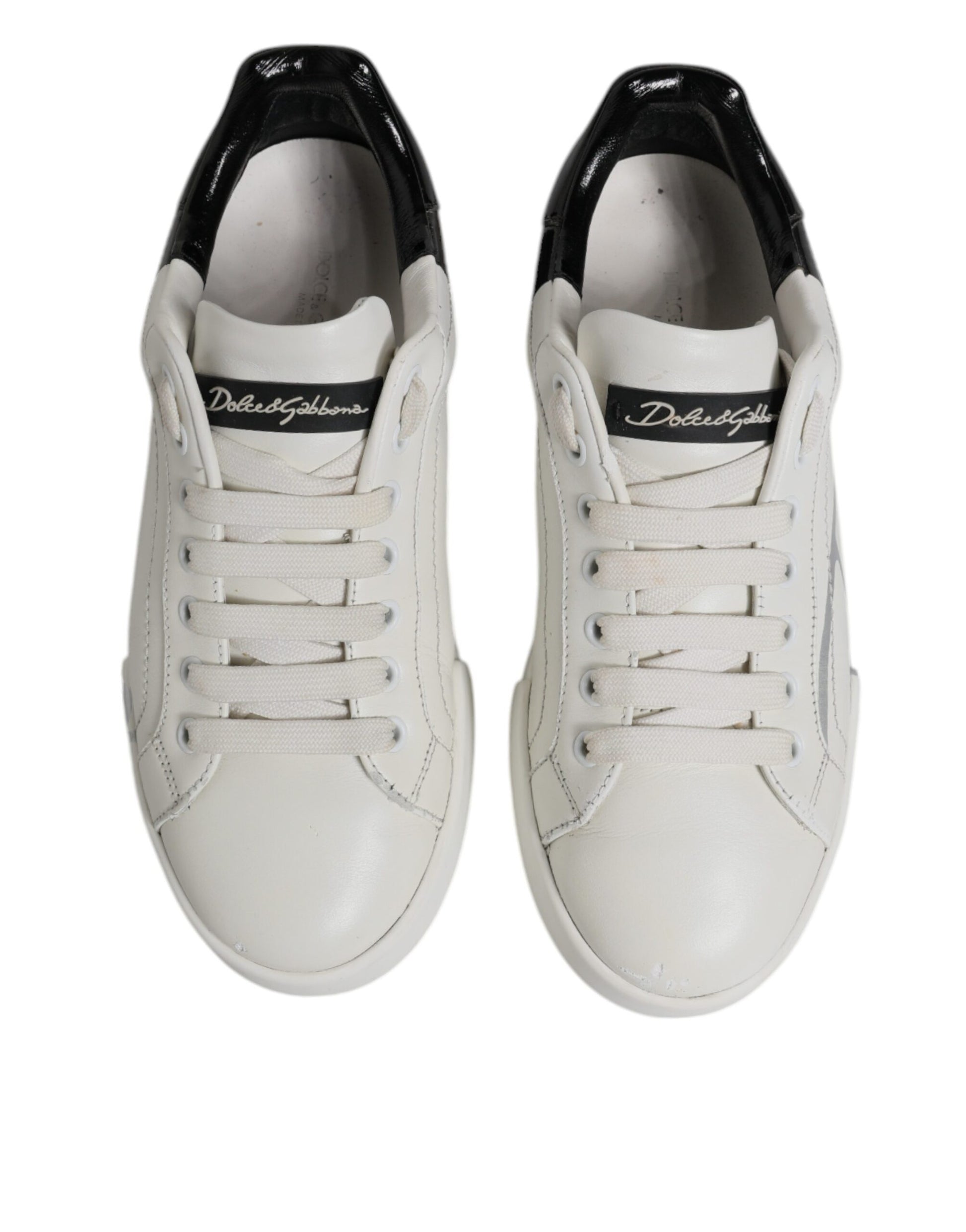 Dolce & Gabbana White Black Logo Portofino Men Sneaker Shoes