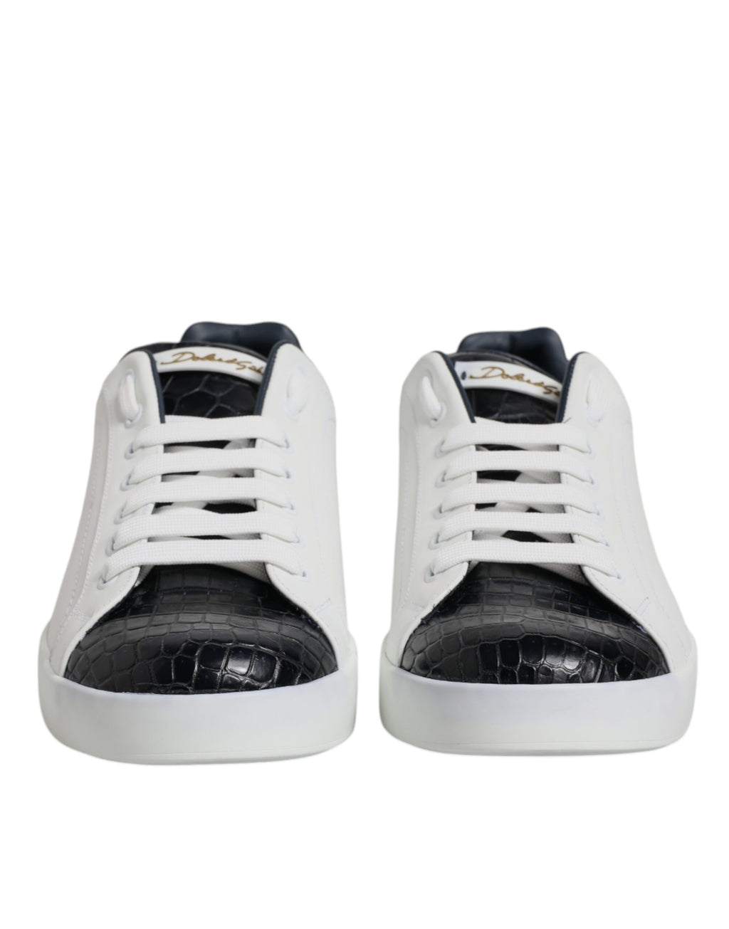 Dolce & Gabbana White Black Leather Portofino Sneaker Shoes