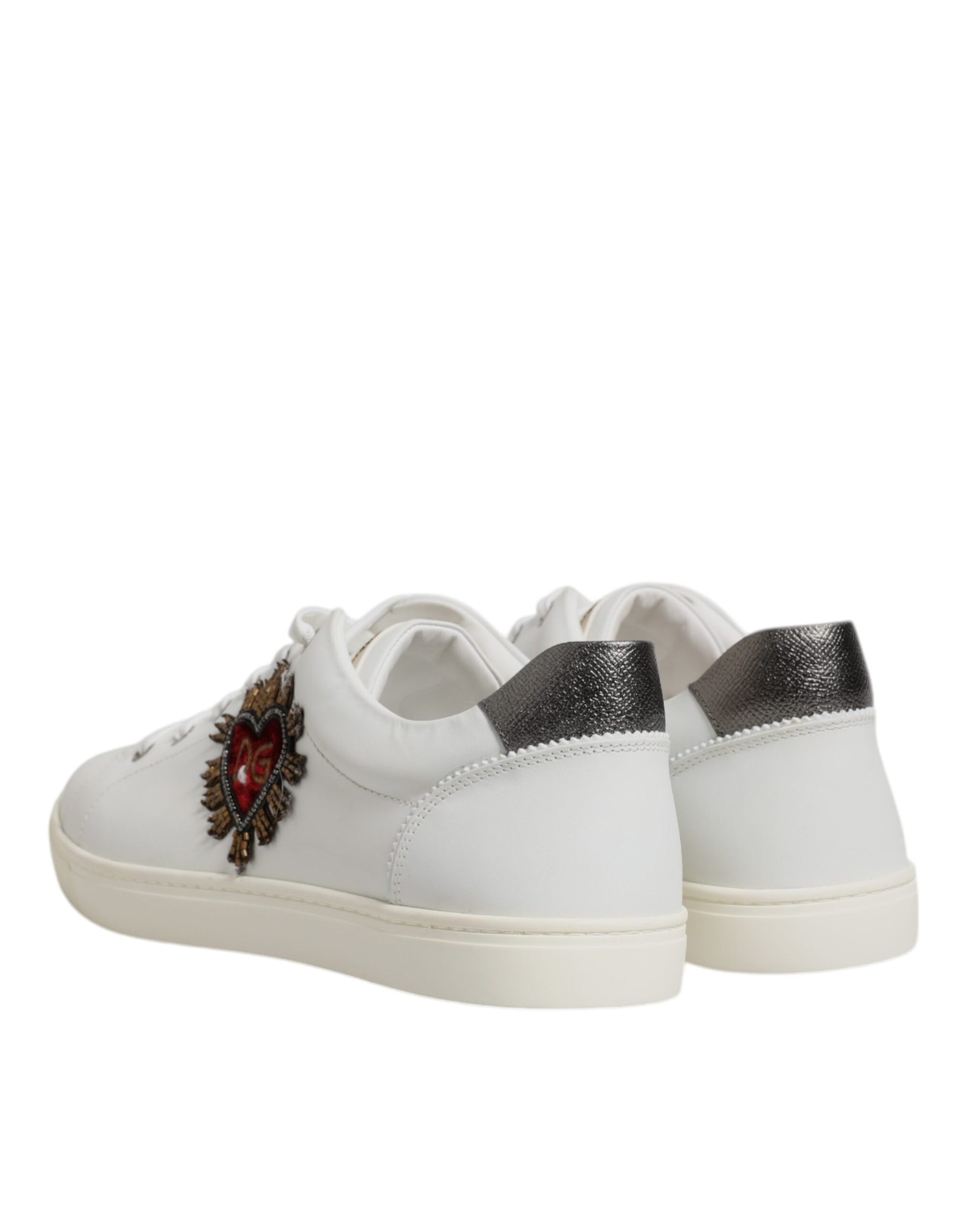 Dolce & Gabbana White Leather Heart Embellished Sneakers Shoes