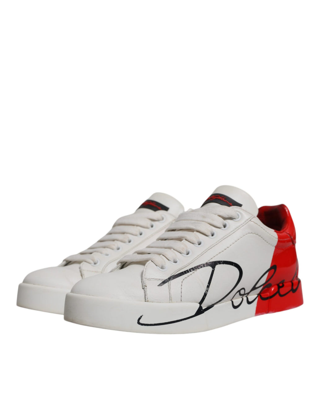 Dolce & Gabbana White Red Logo Portofino Sneakers Shoes