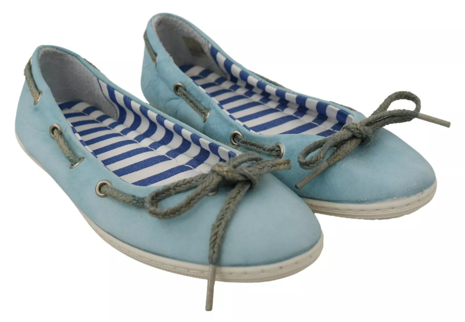 Pantofola D'Oro Sky Blue Suede Lace Bow Loafers Ballet Flat Shoes