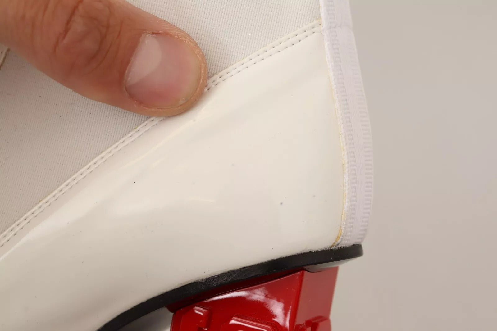 GCDS White Leather Fabric Red Logo Heel Ankle Boots Shoes