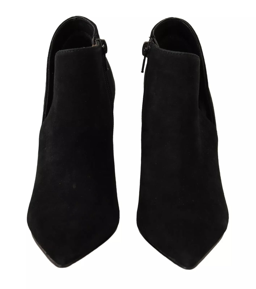 Steve Madden Black Suede Leather Stiletto Heels Boots Shoes