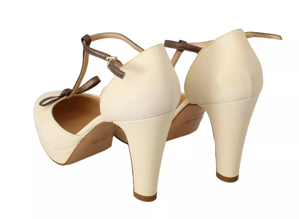 SERGIO LEVANTESI Off White Leather T-Strap Heels Sandals Shoes