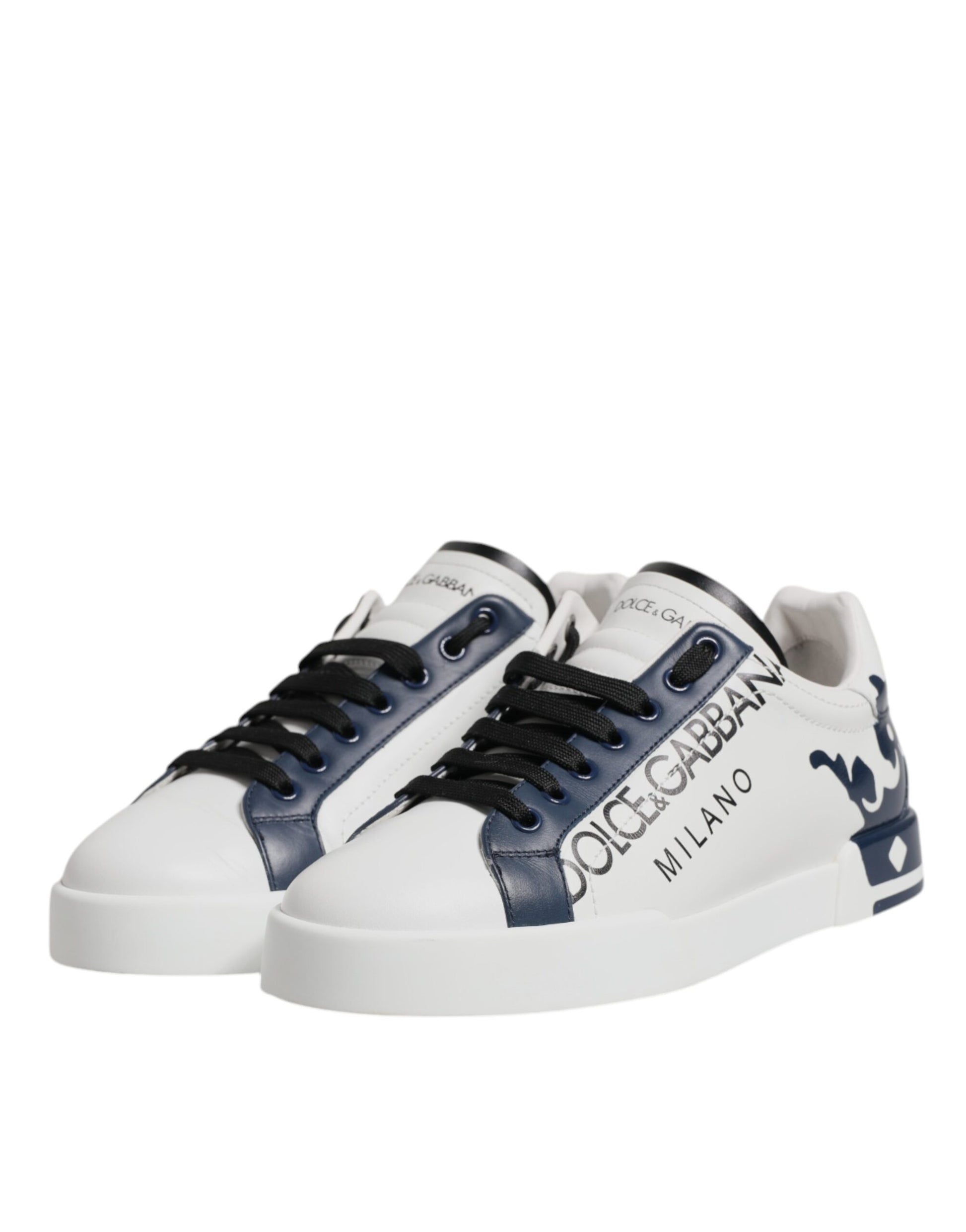 Dolce & Gabbana White Blue Crown Low Top Men Sneakers Shoes