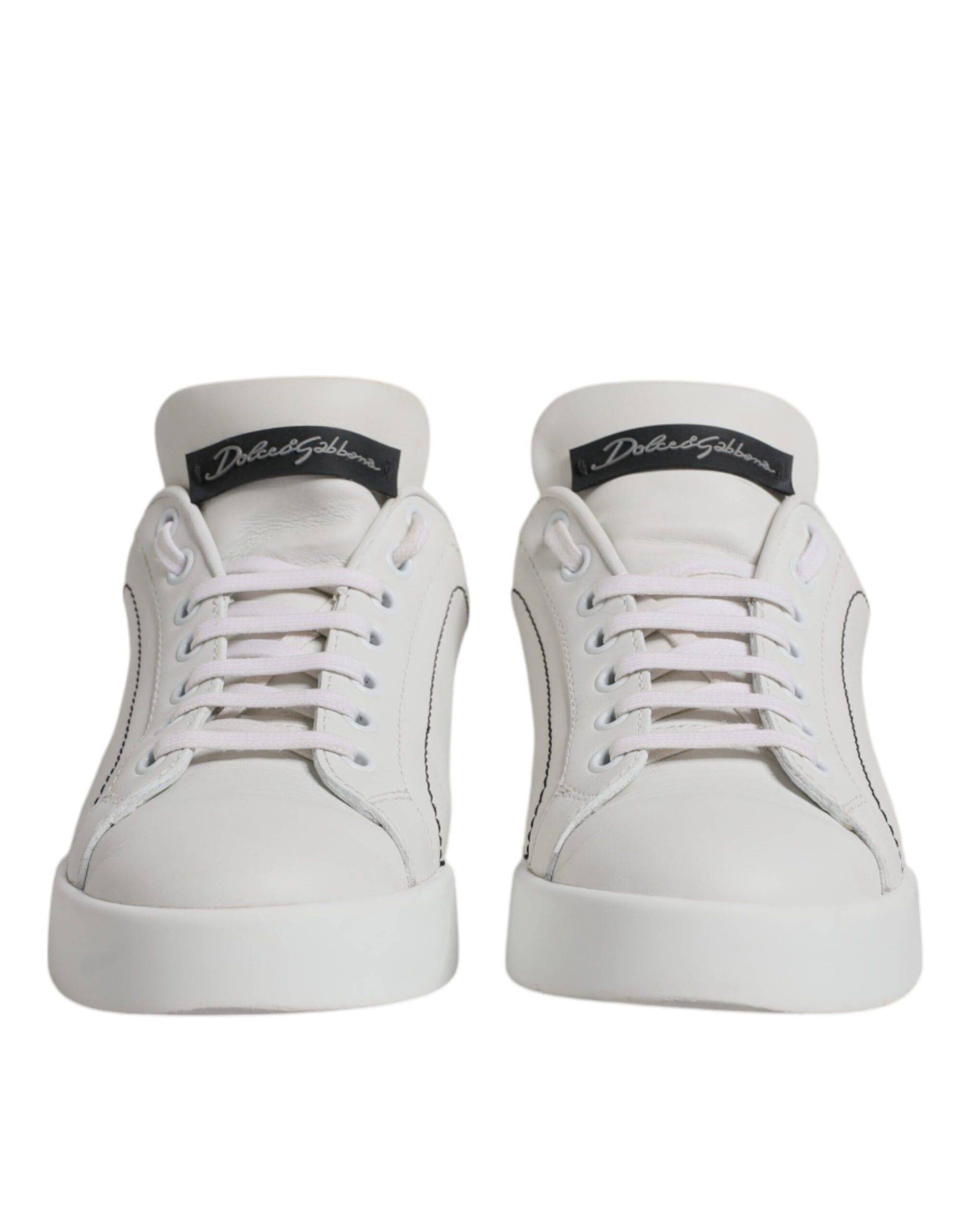 Dolce & Gabbana White Black Leather Low Top Sneakers Shoes