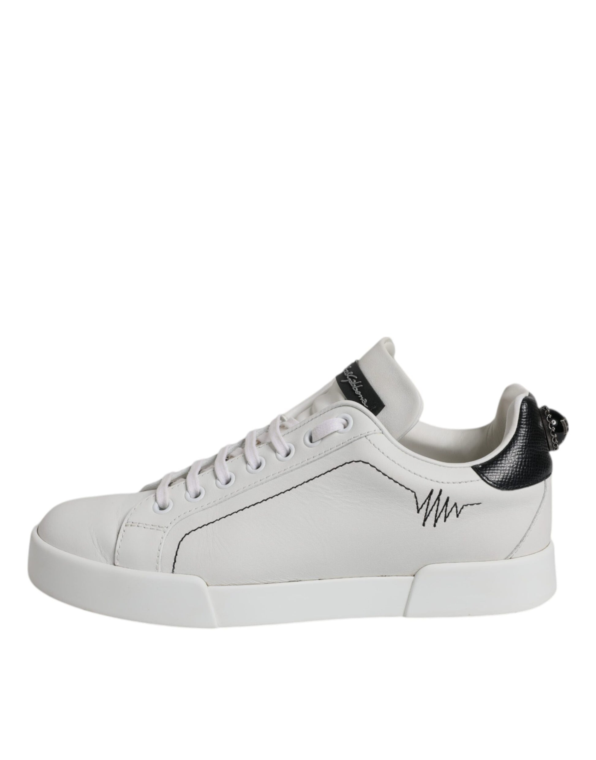 Dolce & Gabbana White Black Leather Low Top Sneakers Shoes