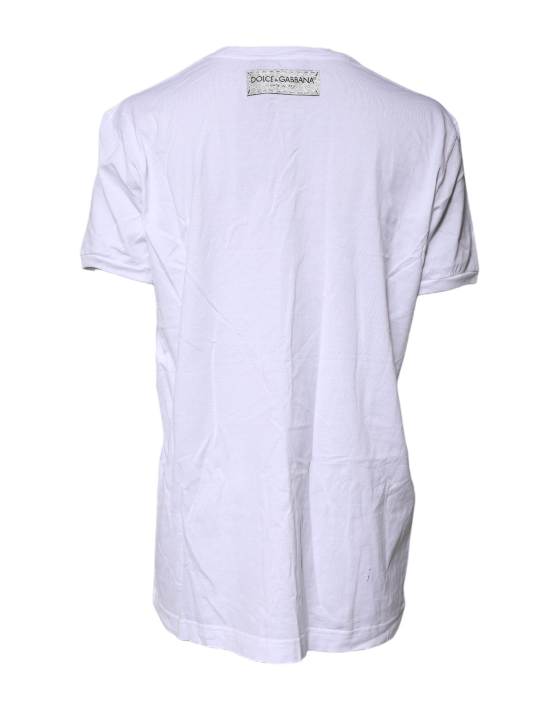 Dolce & Gabbana White Cotton Printed Round Neck Top T-shirt