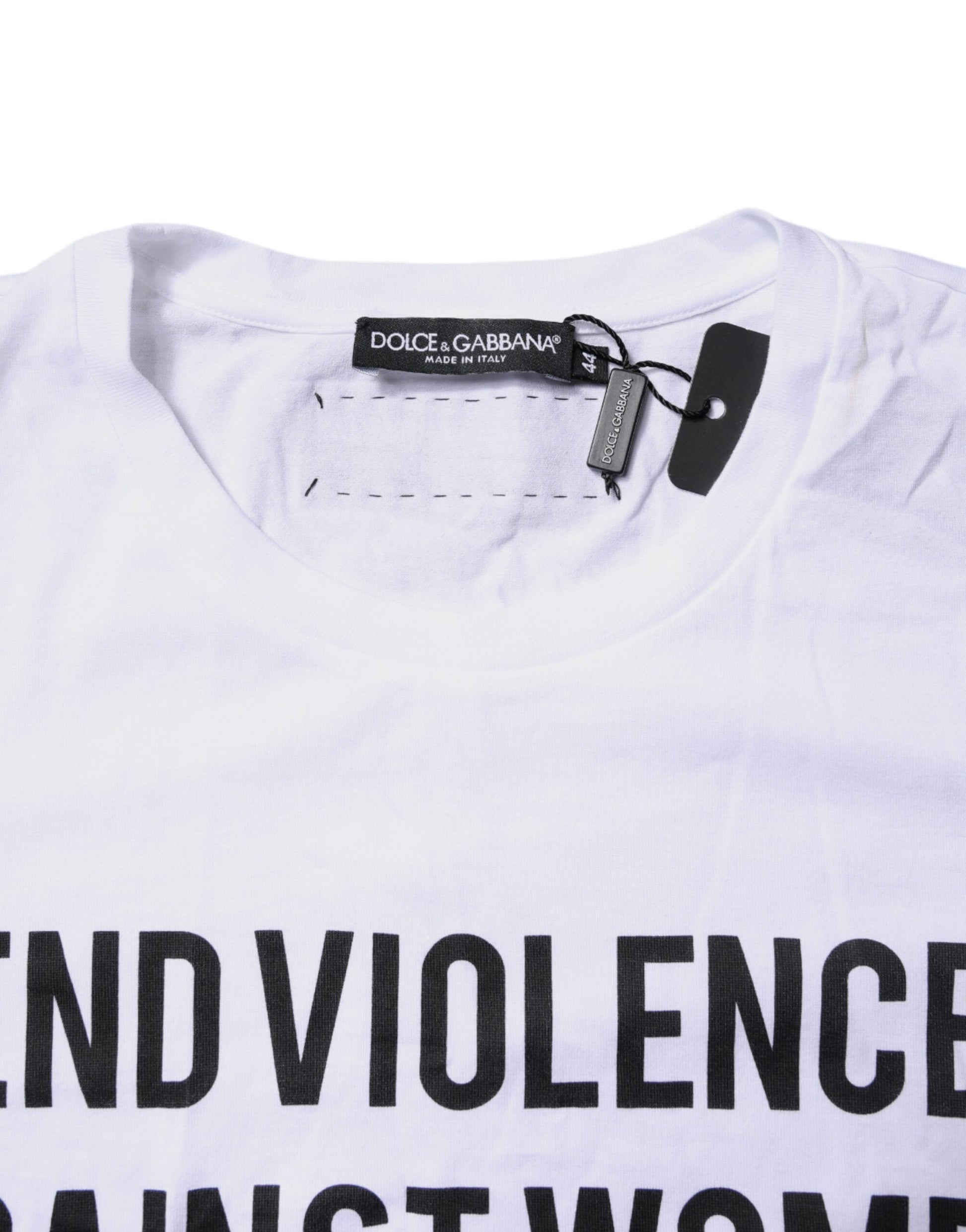 Dolce & Gabbana White Cotton Printed Round Neck Top T-shirt