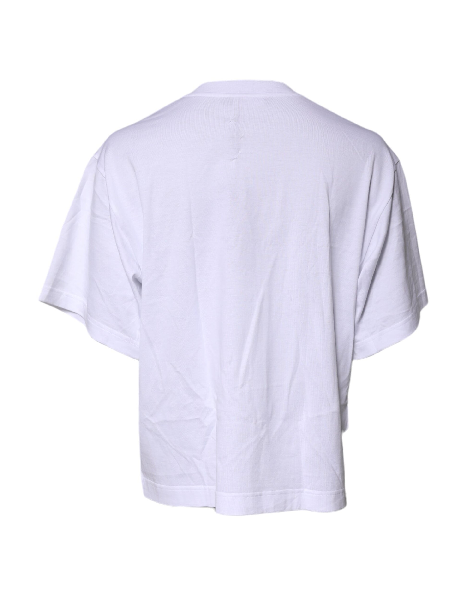 Dolce & Gabbana White Printed Round Neck Top Cotton T-shirt
