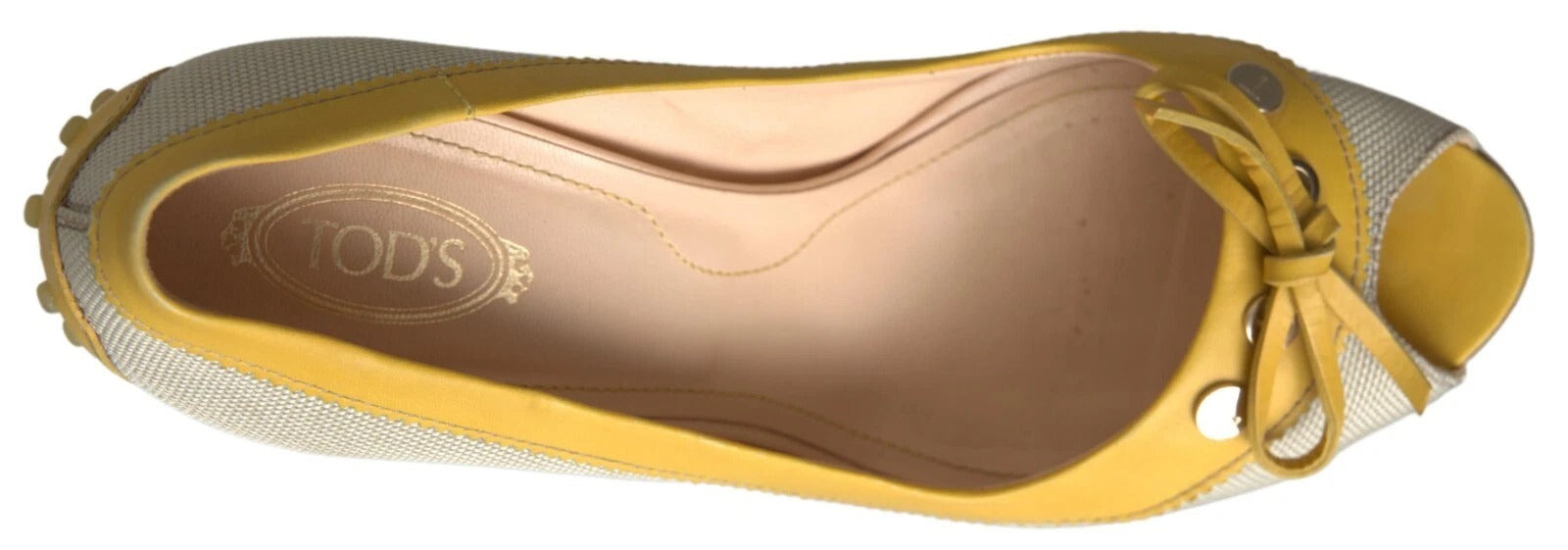 Tod's Yellow Off White Peep Toe Heels Pumps Shoes