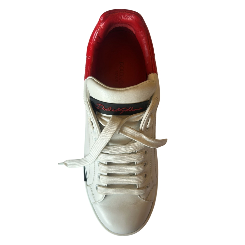 Dolce & Gabbana White Red Logo Portofino Sneakers Shoes