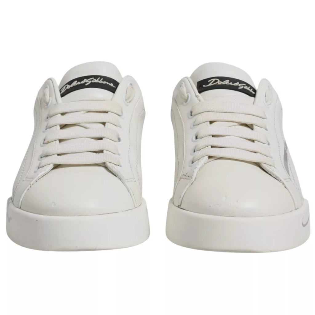 Dolce & Gabbana White Black Logo Portofino Men Sneaker Shoe