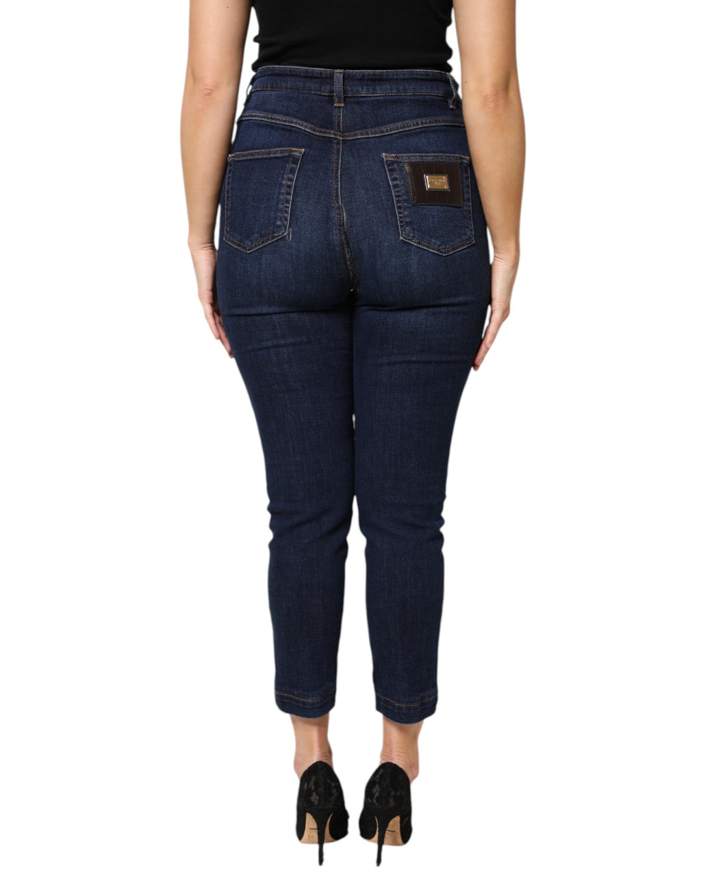 Dolce & Gabbana Blue Cotton High Waisted Cropped Denim Jeans