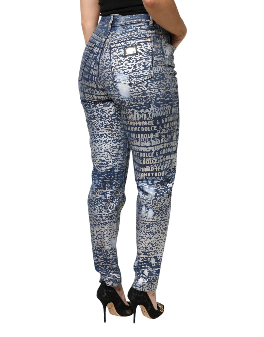 Dolce & Gabbana Blue Washed Print High Waist Denim Jeans