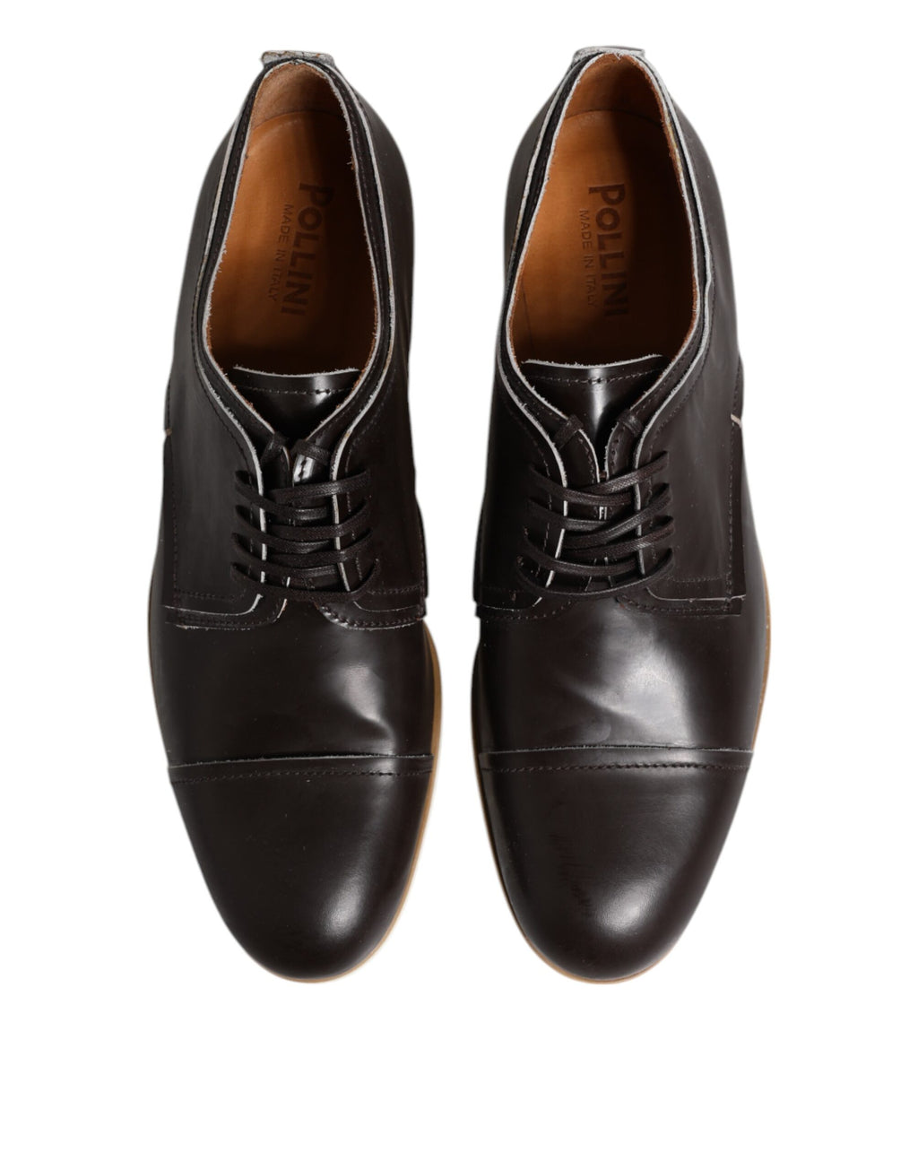 Pollini Dark Brown Leather Derby Lace Up Dress Formal Shoes