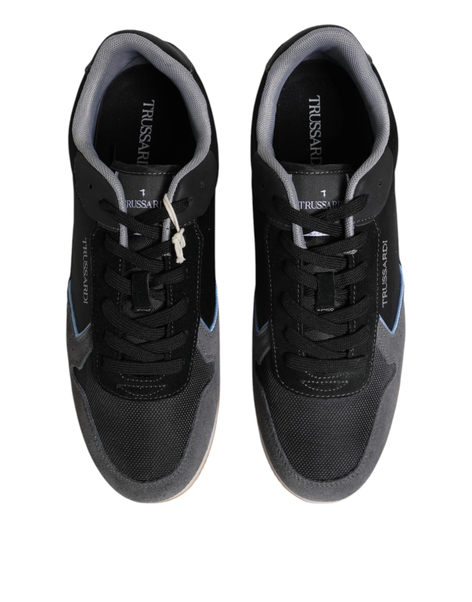 Trussardi Black Gray Lace Up Low Top Casual Sneakers Shoes