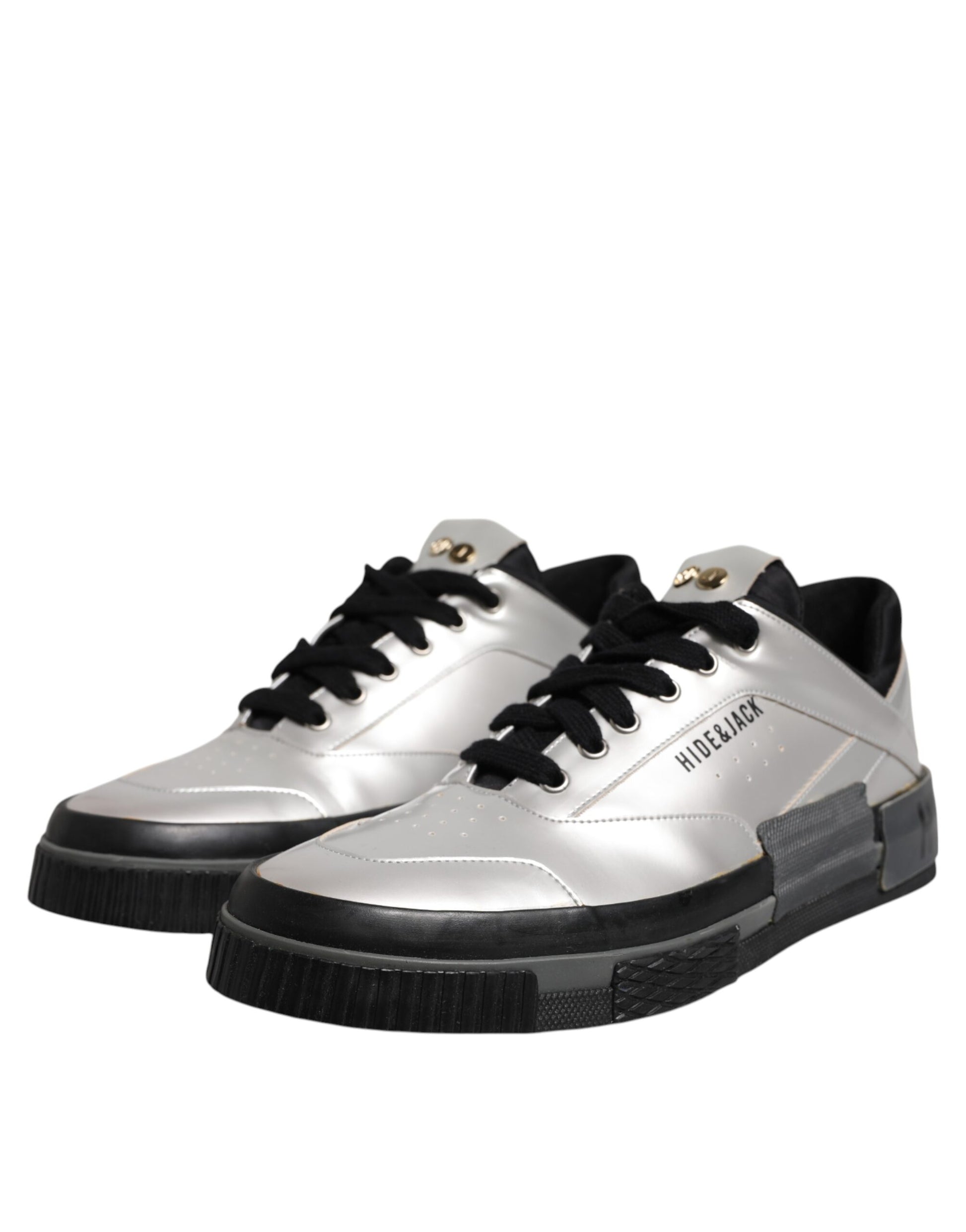 HIDE & JACK Metallic Silver Low Top Lace Up Sneakers Shoes