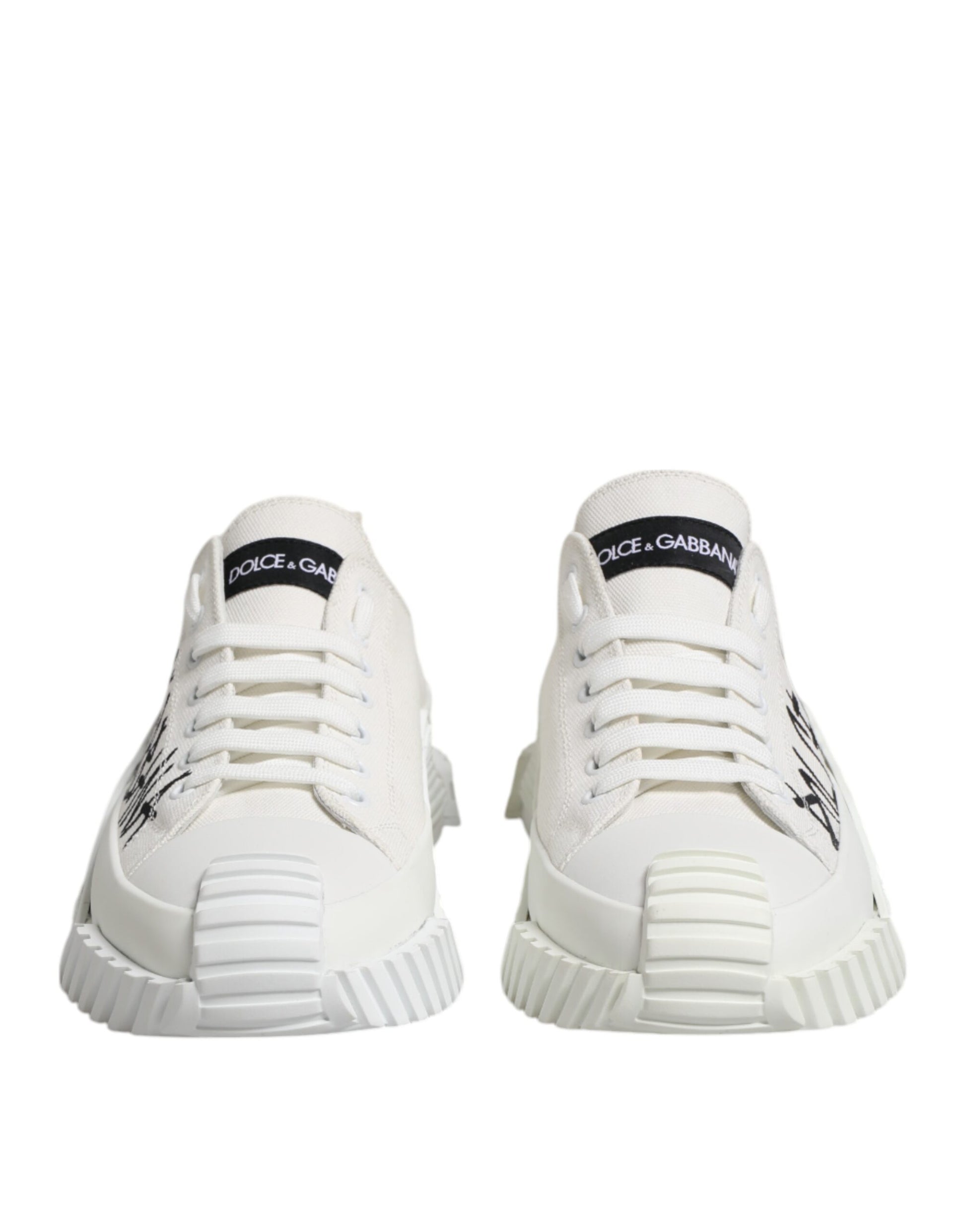 Dolce & Gabbana White Logo Print Lace Up Low Top Sneakers Shoes
