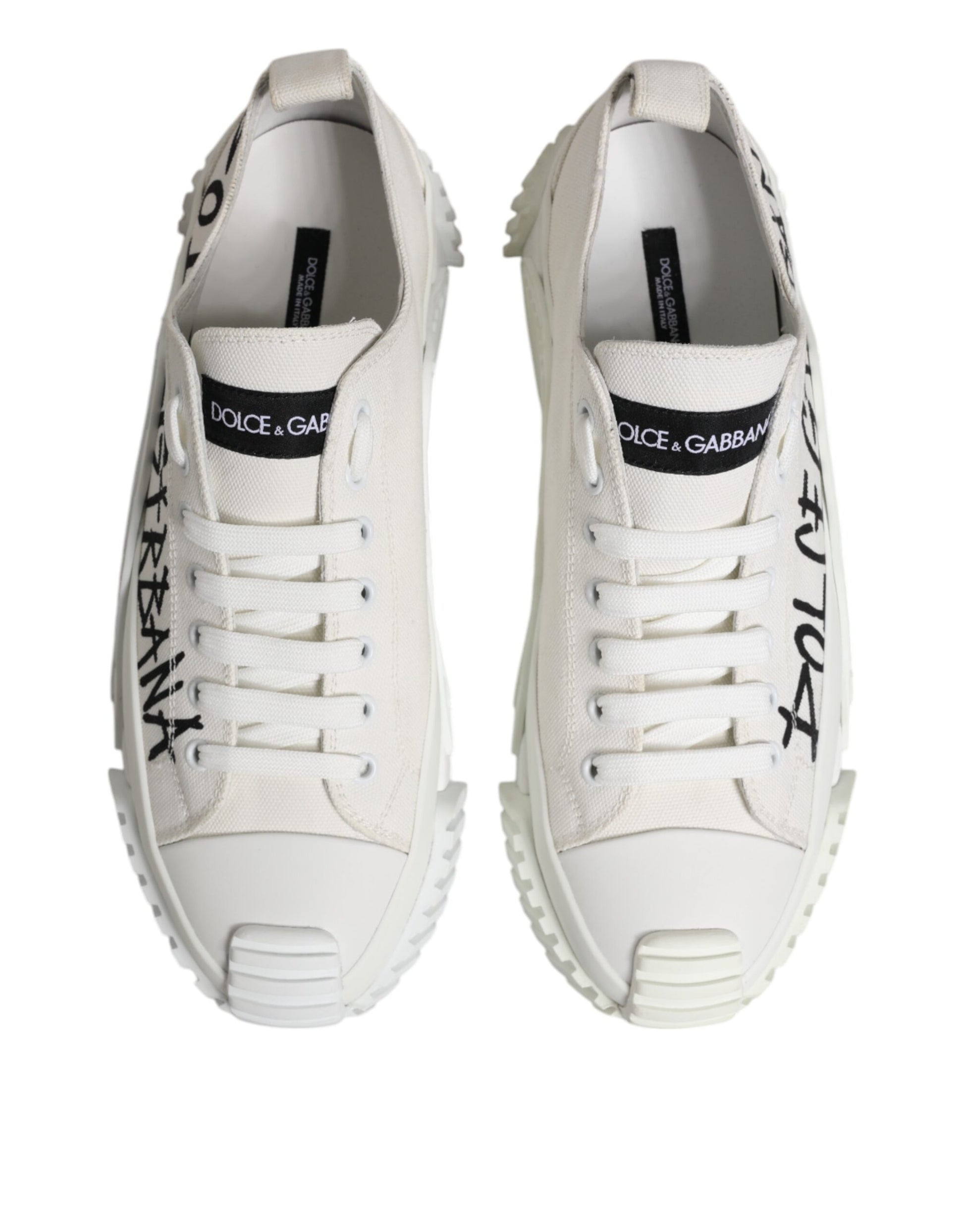 Dolce & Gabbana White Logo Print Lace Up Low Top Sneakers Shoes