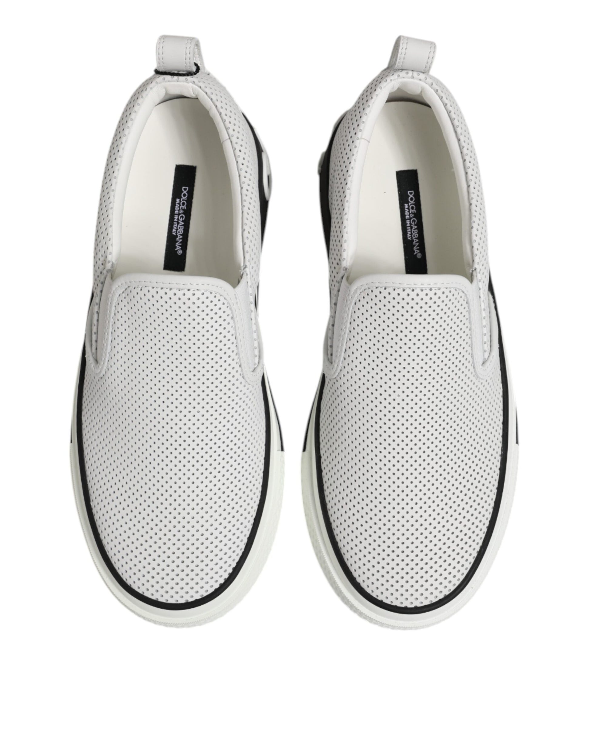 Dolce & Gabbana White Dotted Leather Slip On Men Sneakers Shoes