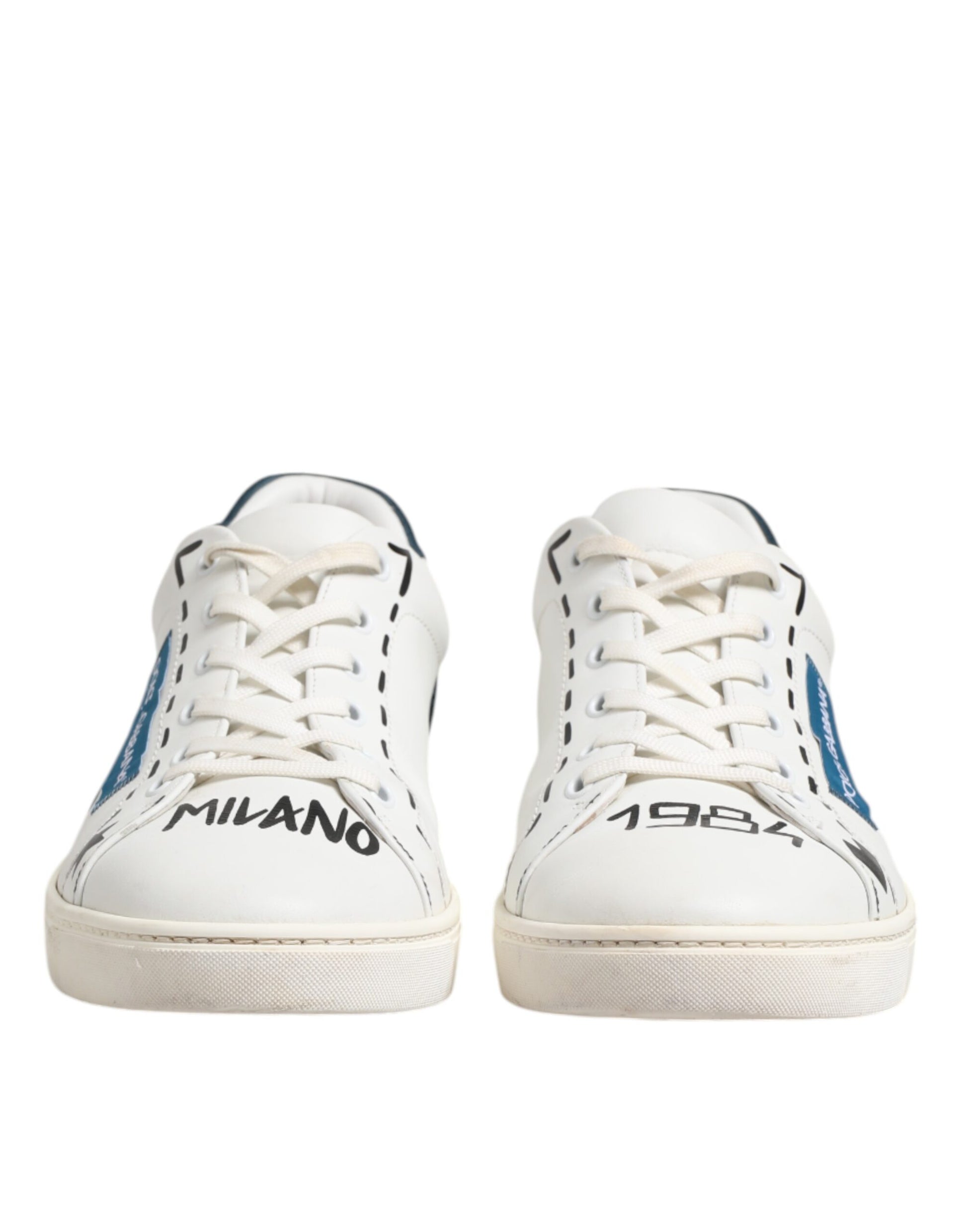 Dolce & Gabbana White Leather Printed Low Top Sneakers Shoes