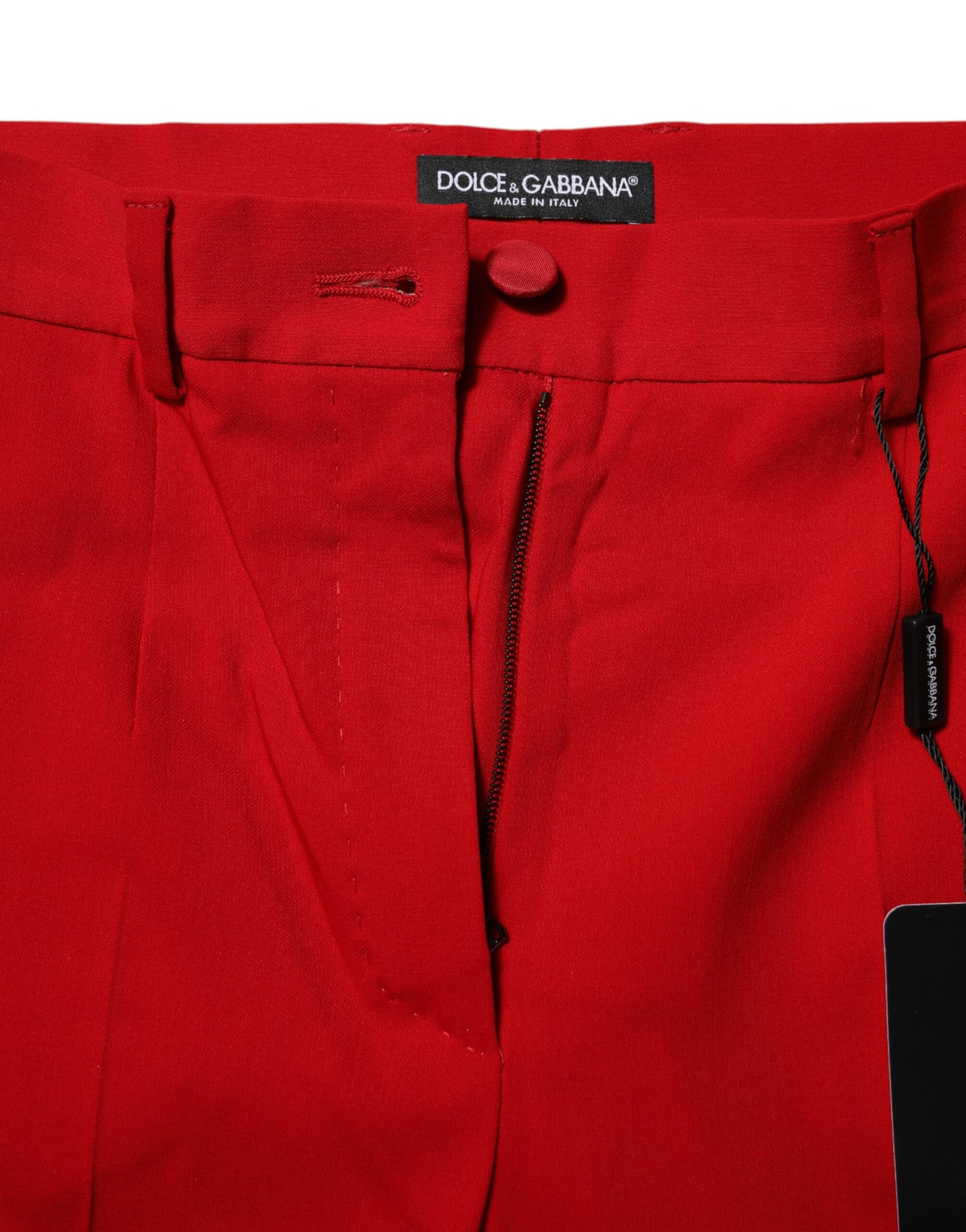 Dolce & Gabbana Red Wool Mid Waisted Tapered Pants