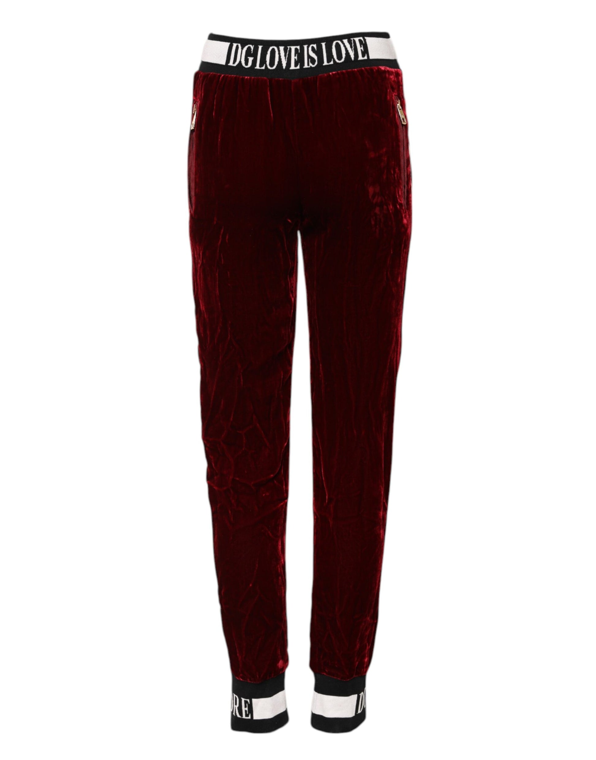 Dolce & Gabbana Red Viscose DG Logo Mid Waist Pants