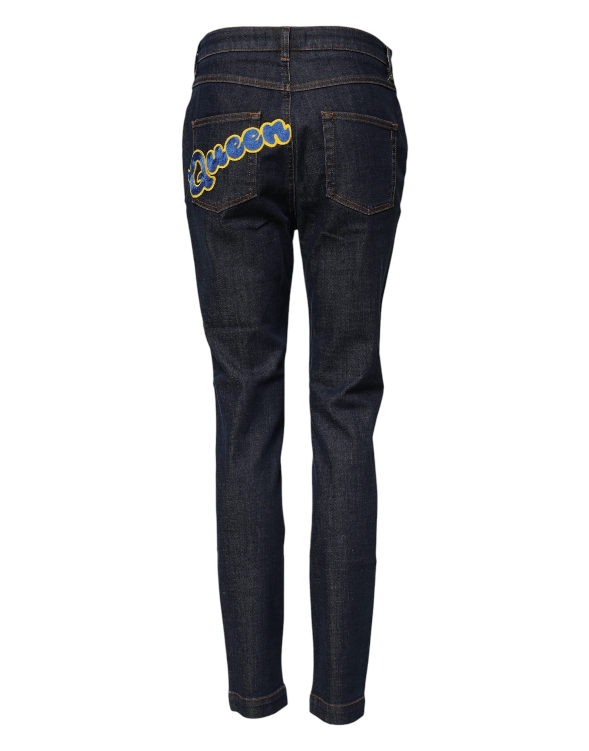 Dolce & Gabbana Blue Queen Patch AUDREY Mid Waist Denim Jeans