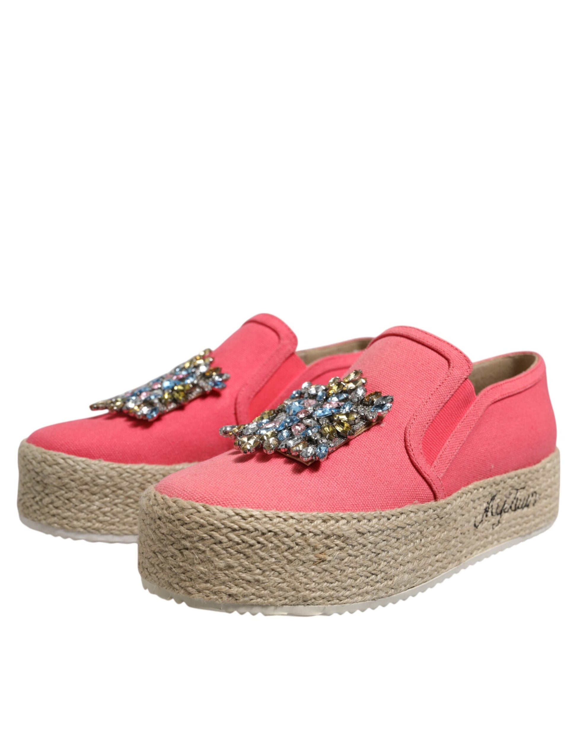 Twinset Pink Canvas Crystal Embellished Slip On Shoes
