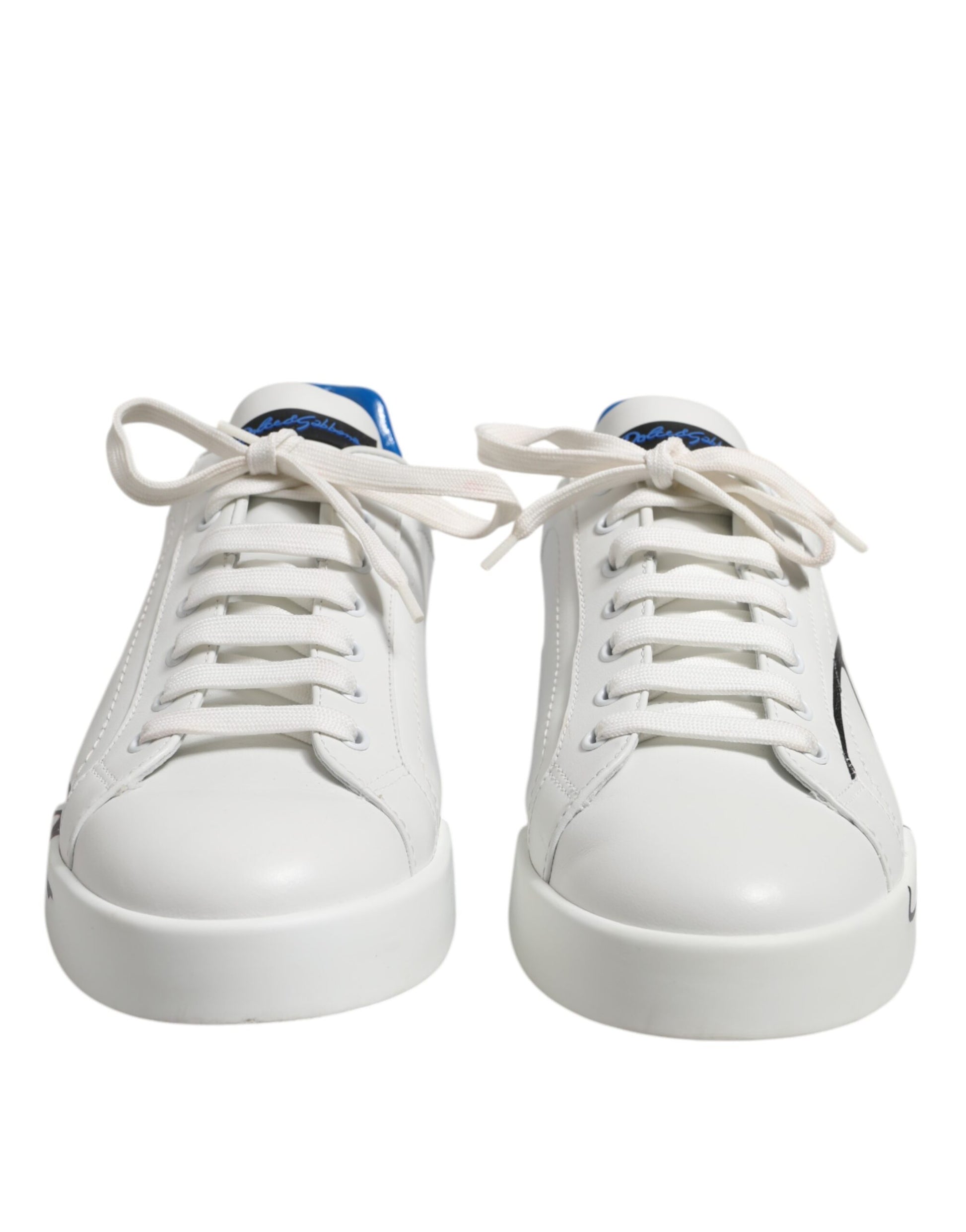 Dolce & Gabbana White Blue Low Top Leather Sneakers Shoes