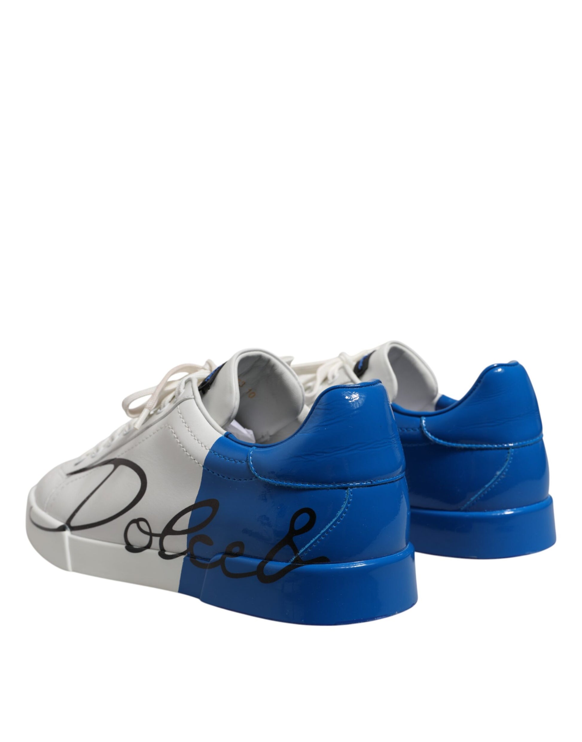 Dolce & Gabbana White Blue Low Top Leather Sneakers Shoes