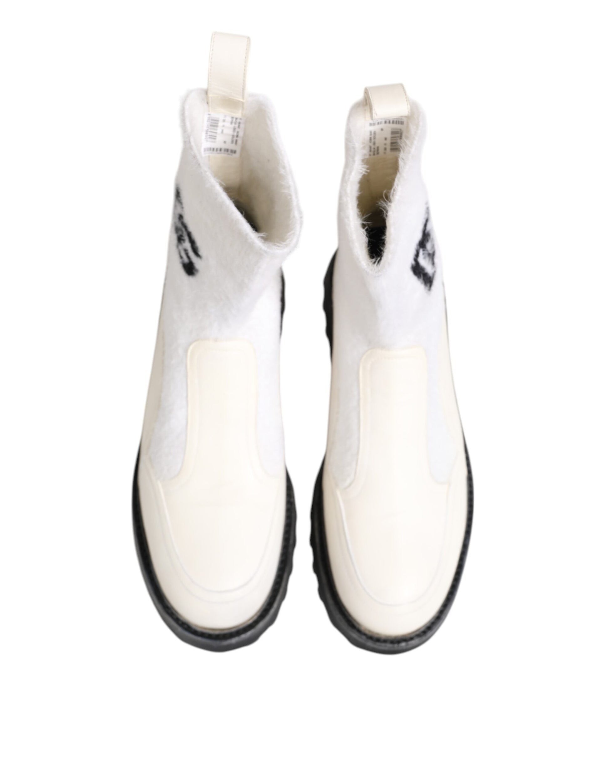 Dolce & Gabbana White Beige DG Logo Mid Calf Boots Shoes