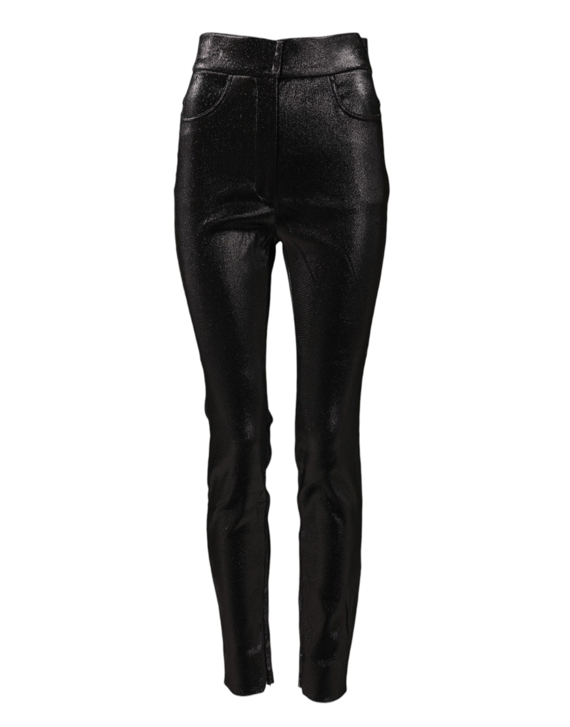 Dolce & Gabbana Black Cotton Stretch Silver Lurex Thread Pants