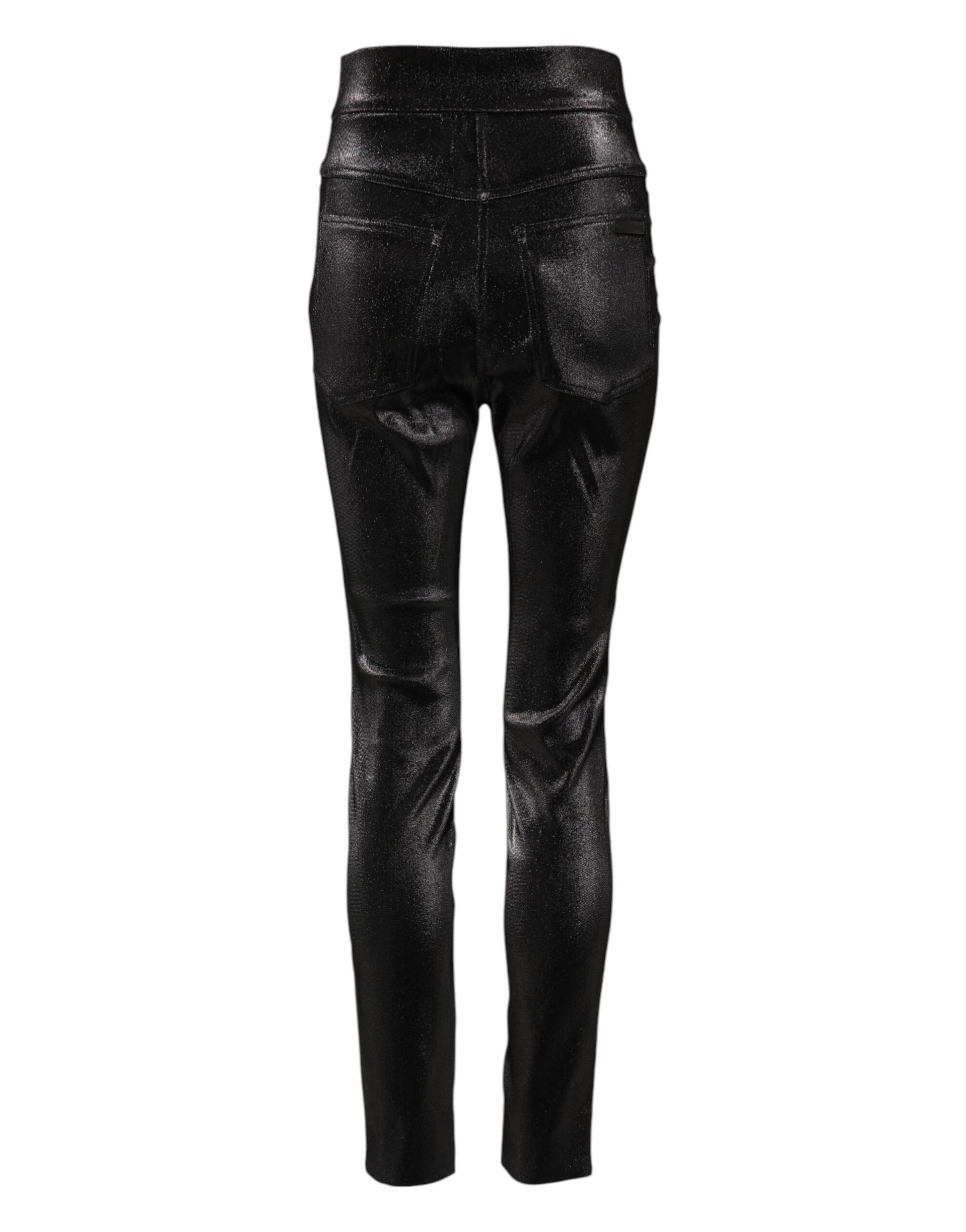 Dolce & Gabbana Black Cotton Stretch Silver Lurex Thread Pants