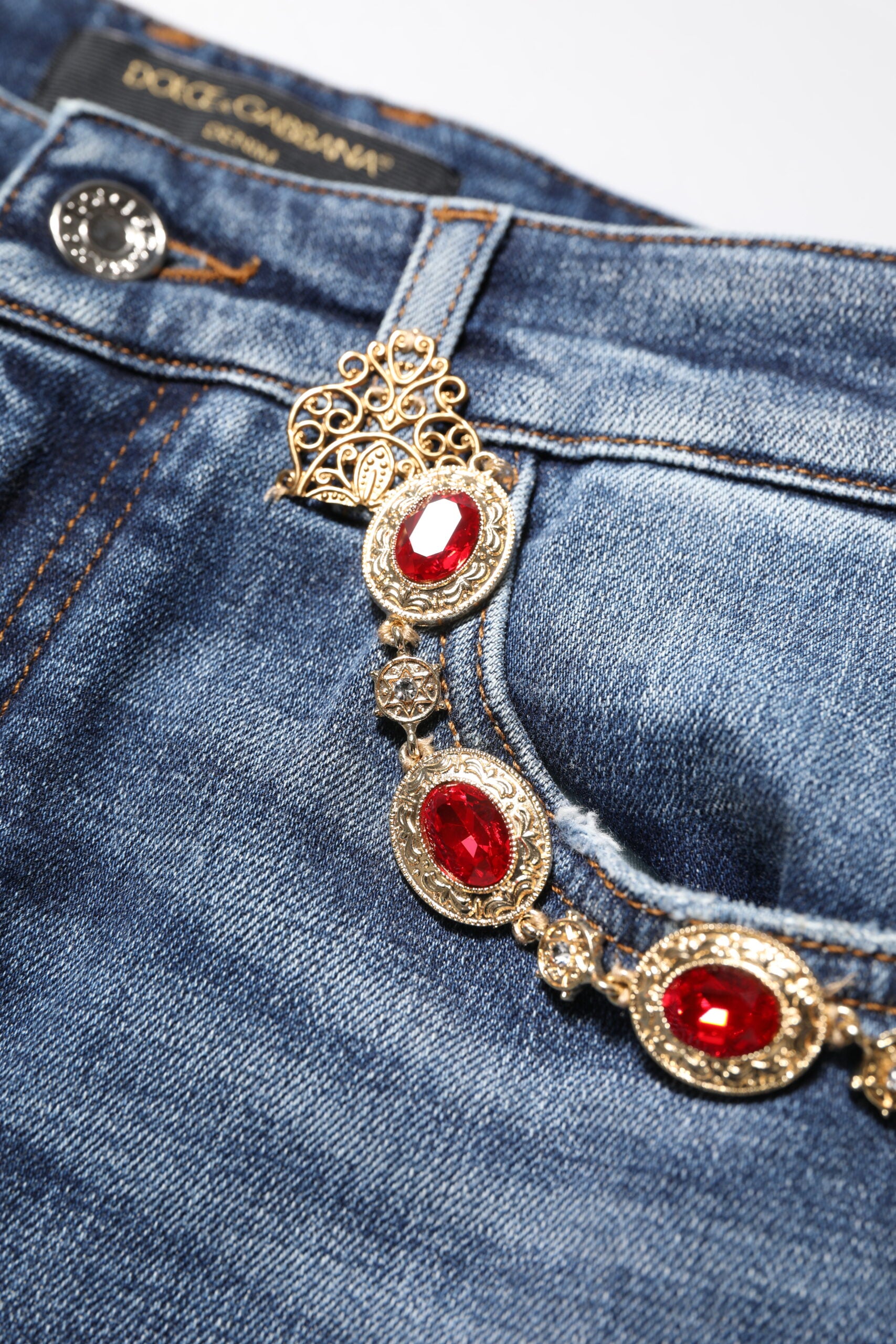 Dolce & Gabbana Blue Rhinestone Embellished Denim Jeans