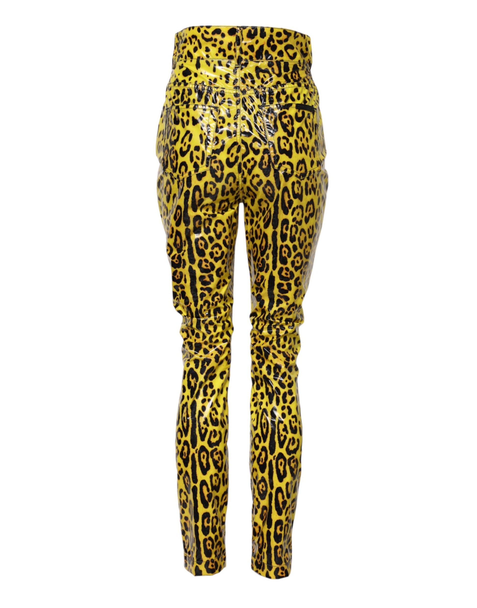 Dolce & Gabbana Yellow Leopard High Waist Slim Pants