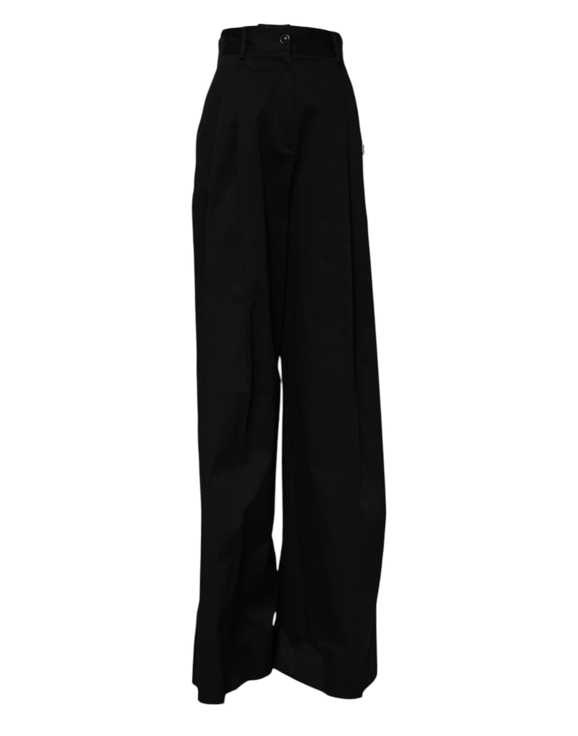 Dolce & Gabbana Black Cotton HighWaist Wide Leg Pants