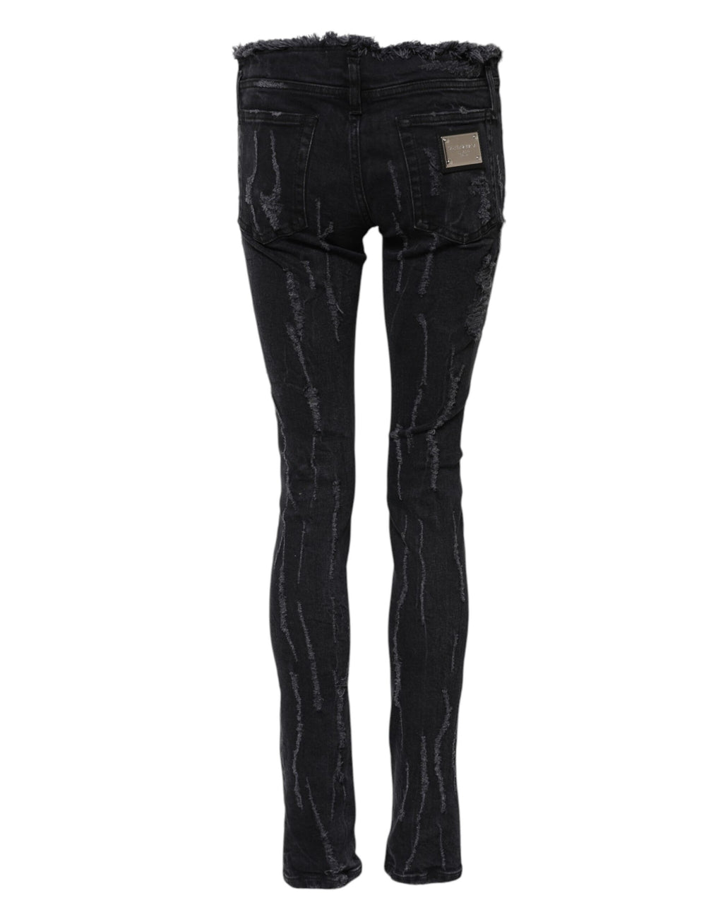 Dolce & Gabbana Black Cotton Tattered Skinny Denim Jeans
