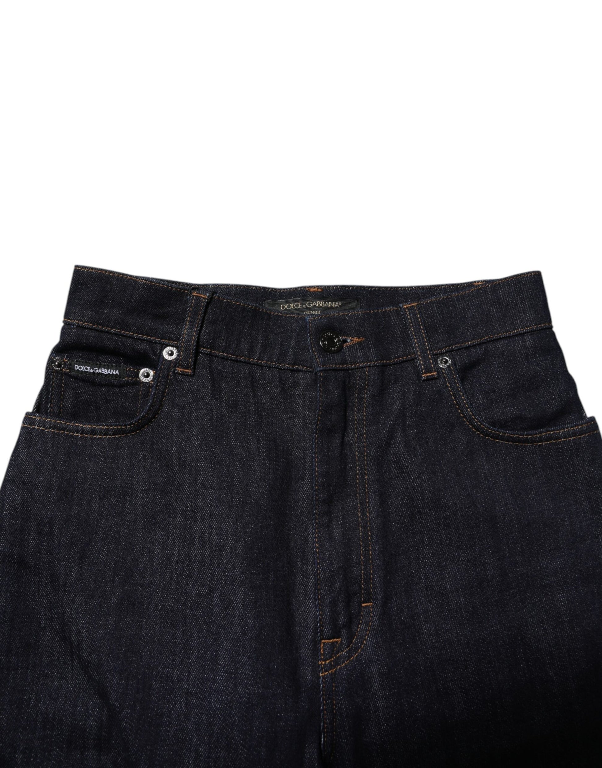 Dolce & Gabbana Blue Cotton High Waisted Flared Denim Jeans