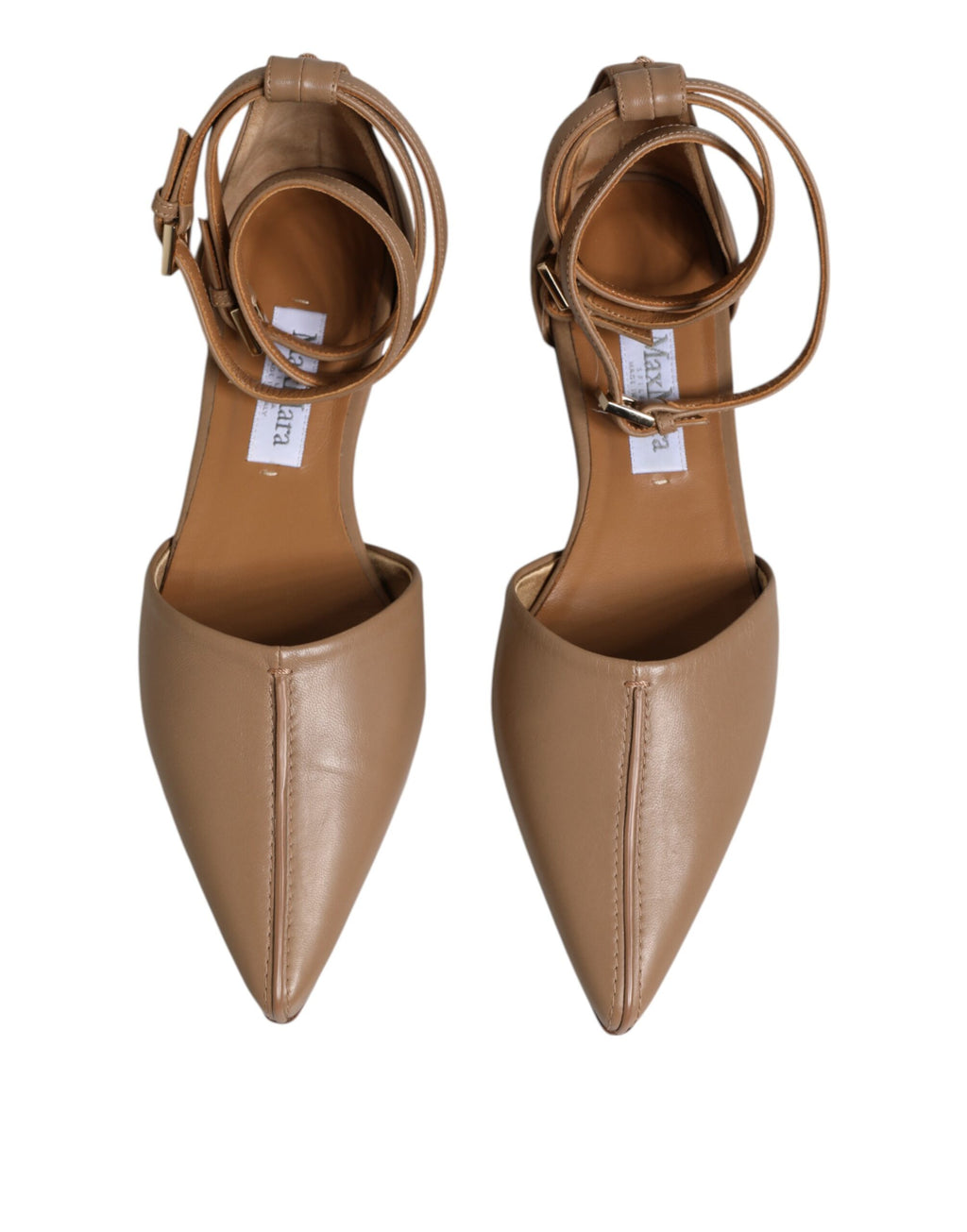 Max Mara Beige Leather Pointed Toe Sandals Ballet Flat Shoes